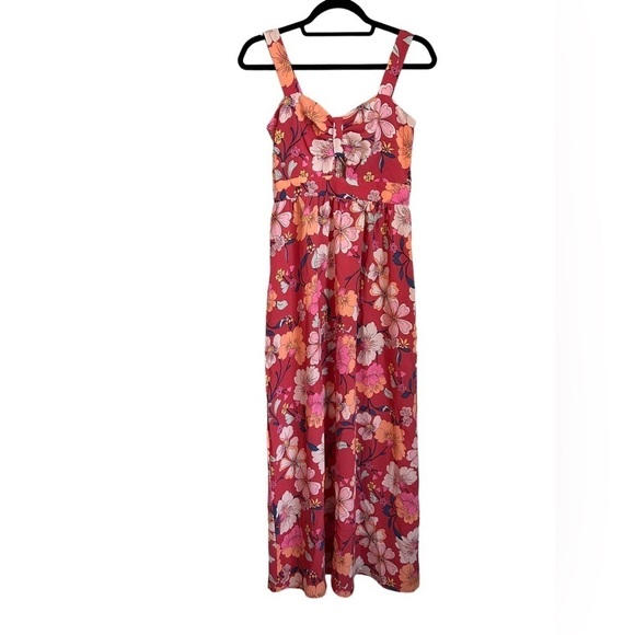 Monteau Dresses & Skirts - NWT monteau LA Tropical Smocked red V-neck Cutout Sleeveless Maxi Dress/ Size M